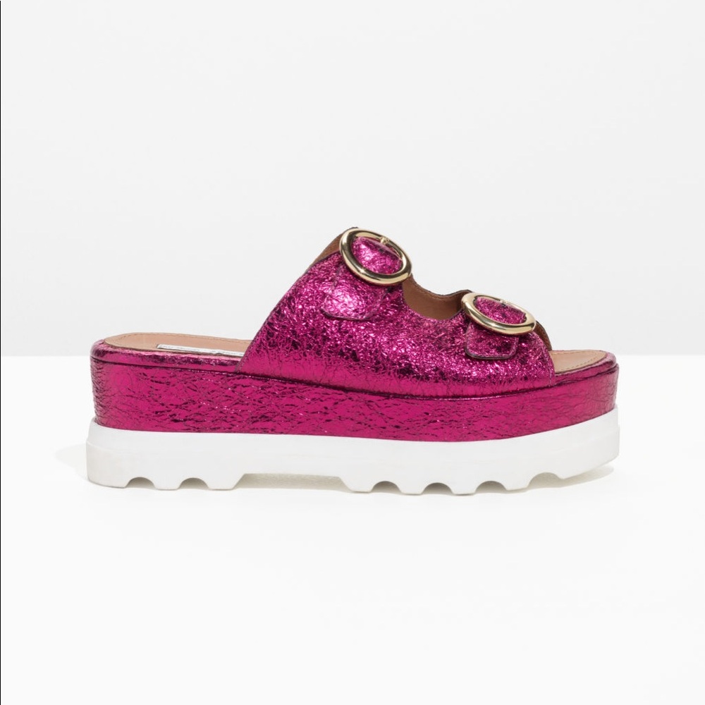 & other stories metallic pink sandals size 39